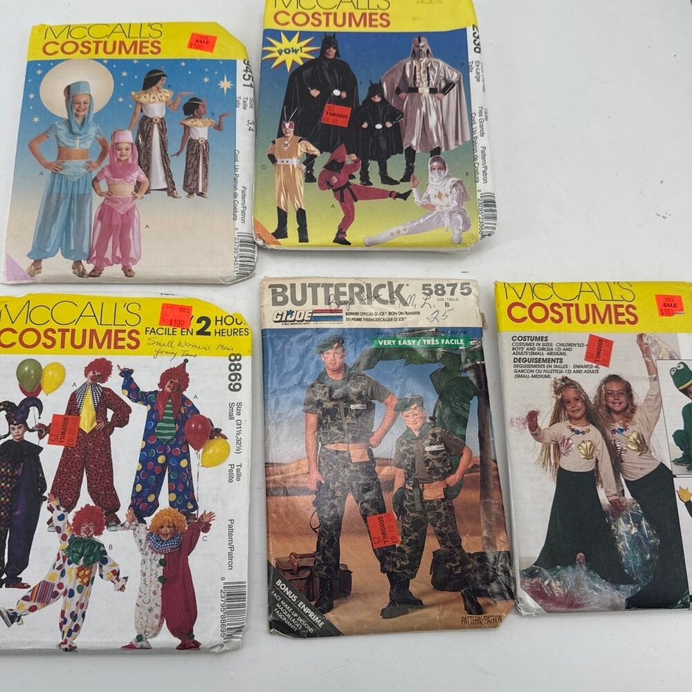 Halloween Costume Sewing Patterns McCalls Butterick Clown Ninja Military Lot 5